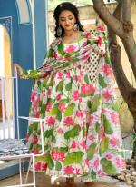 Georgette Multi Colour Traditional Wear Printed Readymade Gown With Dupatta